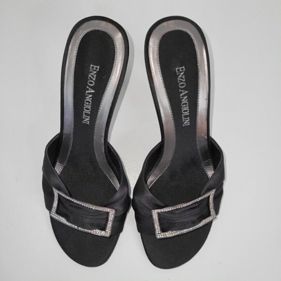 Enzo Angiolini Eamoria Black Fabric Heeled Slide w/Rhinestones Womens Shoes SZ 6 - Picture 3 of 10